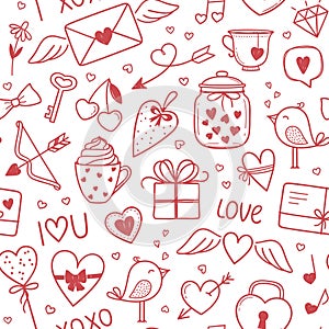 Romantic doodles seamless background