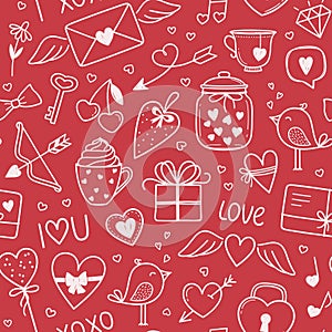 Romantic doodles seamless background