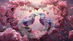 Romantic Doves Nesting Among Pink Blossoms