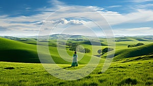 Romantic Dramatic Landscapes: A Woman In A Green Dress