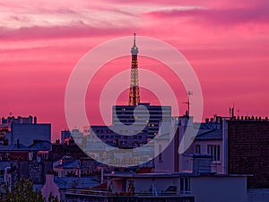 Romantic Eiffel Tower at dusk or dawn in Paris France