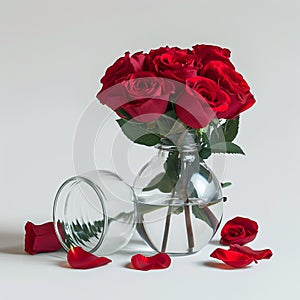 Romantic elegance Red roses in glass vase on white background