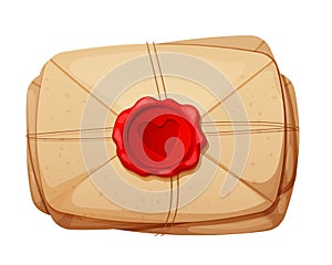 Romantic Envelope, love letter with wax seal heart shape rope in cartoon style isolated on white background.