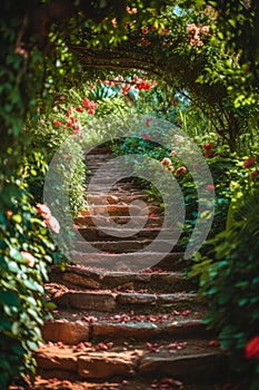Romantic escapade in a lush garden, ideal for love-themed advertising