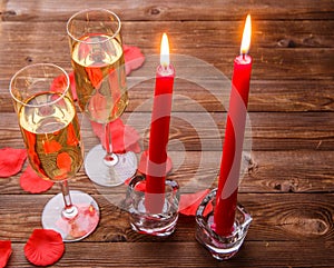 Romantic evening with champagne, candles