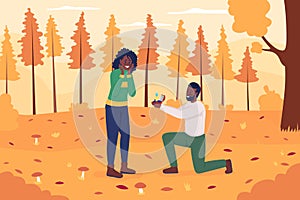 Romantic fall proposal flat color vector illustration