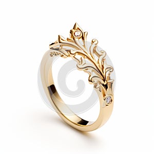 Romantic Fantasy Gold Ring With Leaf Detailing photo