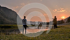 Romantic fishing during sunset