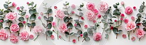 Romantic Floral Frame with Pink Flowers and Eucalyptus