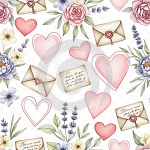 romantic floral love letters pattern