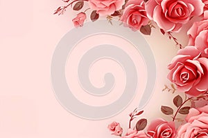 Romantic Floral Pink Rose Frame Background Generative Ai