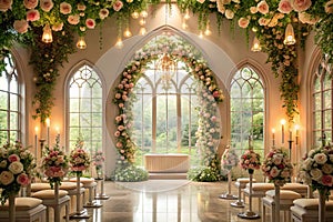 Romantic floral wedding chapel interior