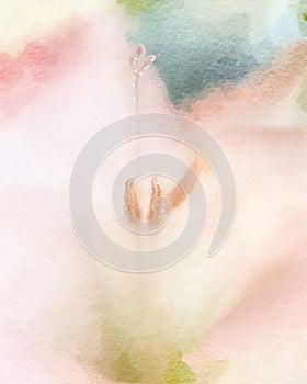 Romantic flower watercolor painting macro close inside of pink flower petals