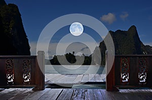 Romantic full moon night in balcony view