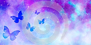 Romantic  fyling butterflies with starry background