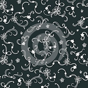 Romantic garden seamless pattern background with swirls and flowers - handdrawn floral doodles - great for valentines or mothers