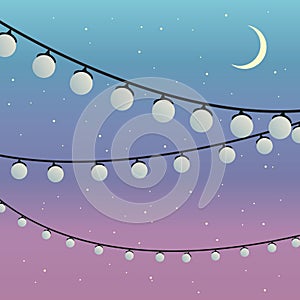 romantic garland of lanterns at night