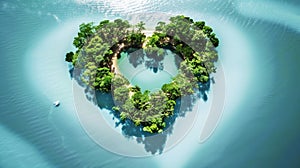 A romantic getaway on your own private tropical island of paradise in the shape of a heart with sandy beaches