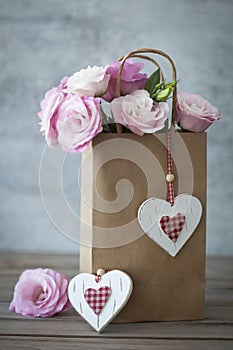 Romantic Gift with Roses and Hearts