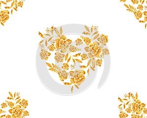 Romantic gold rose bouquet design pattern invitation template.