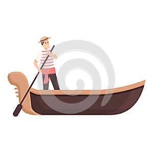 Romantic gondolier icon cartoon vector. Venice gondola