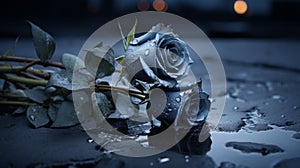 Romantic Gothic: Two Blue Roses In A Dark Gray Night