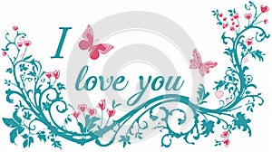 Romantic greeting card design i love you message with heart symbols on white background