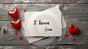 Romantic greeting card design i love you text with heart symbols on a clean white background