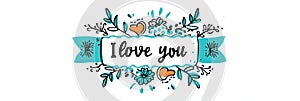 Romantic greeting card design i love you text with heart symbols on white background