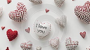 Romantic greeting card design i love you text with heart symbols on a white background