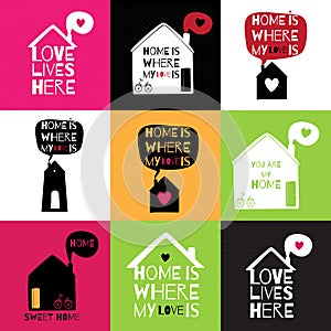 Romantic greeting card with quote about home and love.