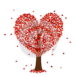 Romantic happy valentine`s day red tree in a shape of heart, isolated