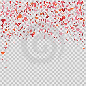 Romantic heart background. Vector illustration for holiday design. Many flying hearts on transparent background. For wedding card,