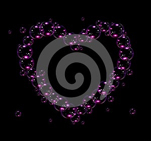 Romantic heart consists of a very beautiful bubbles with purple