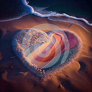 Romantic heart in love framing the sunset on the beach,- Generate Artificial Intelligence - AI