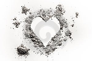 Romantic heart love symbol made in ash, dust or sand