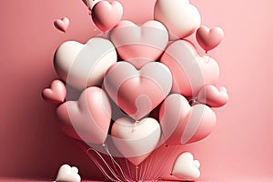 Romantic heart shaped balloons background. Generative ai