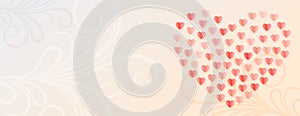 Romantic hearts banner with floral design