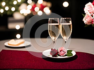 Romantic hearts champagne roses highly detailed cozy.
