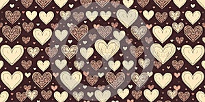 Romantic hearts pattern in beige and brown