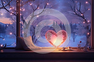Romantic HeartShaped Lights Adorning Cozy Winter