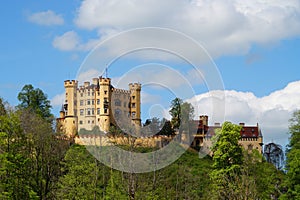 romantic Hohenschwangau Castle (Schloss Hohenschwangau) in the Alps (Bavaria, Germany)