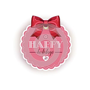 Romantic holiday card with red ribbon bow