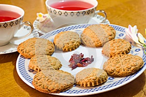 Romantic homemade biscuits with herbal tea