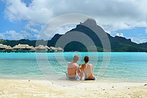 Romantic honeymoon couple on Bora Bora photo