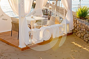 Romantic honeymoon dining place on the beach