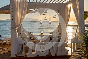 Romantic honeymoon dining place on the beach