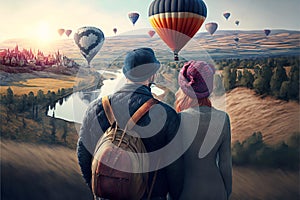 A Romantic Hot Air Balloon Ride Over a City (Generative AI)