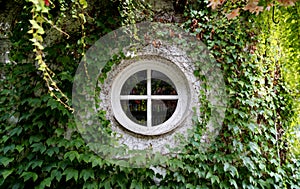 romantic house overgrown with ivy in the botanical garden on a sunny summer day in Augsburg, Bavaria, Germany