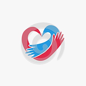 Romantic hug a heart logo icon vector template